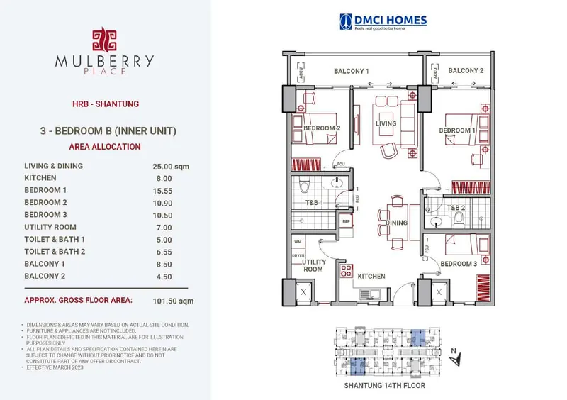 Mulberry Place 3-Bedroom floor plan