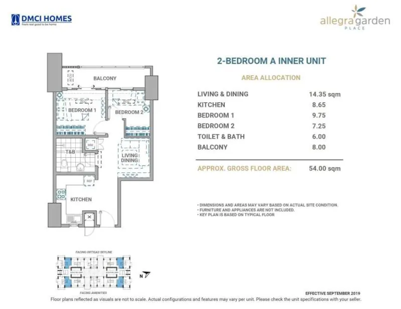 Allegra Garden Place 2-Bedroom floor plan