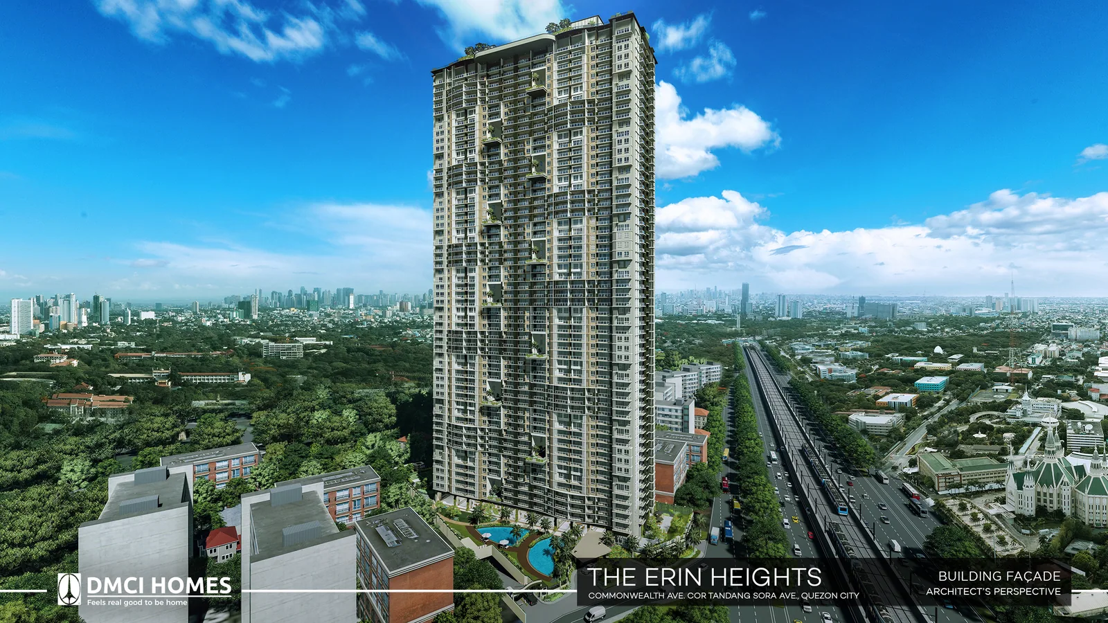 The Erin Heights facade — DMCI Homes high-rise on Commonwealth Ave. cor. Tandang Sora Ave., Quezon City. Artist's perspective.