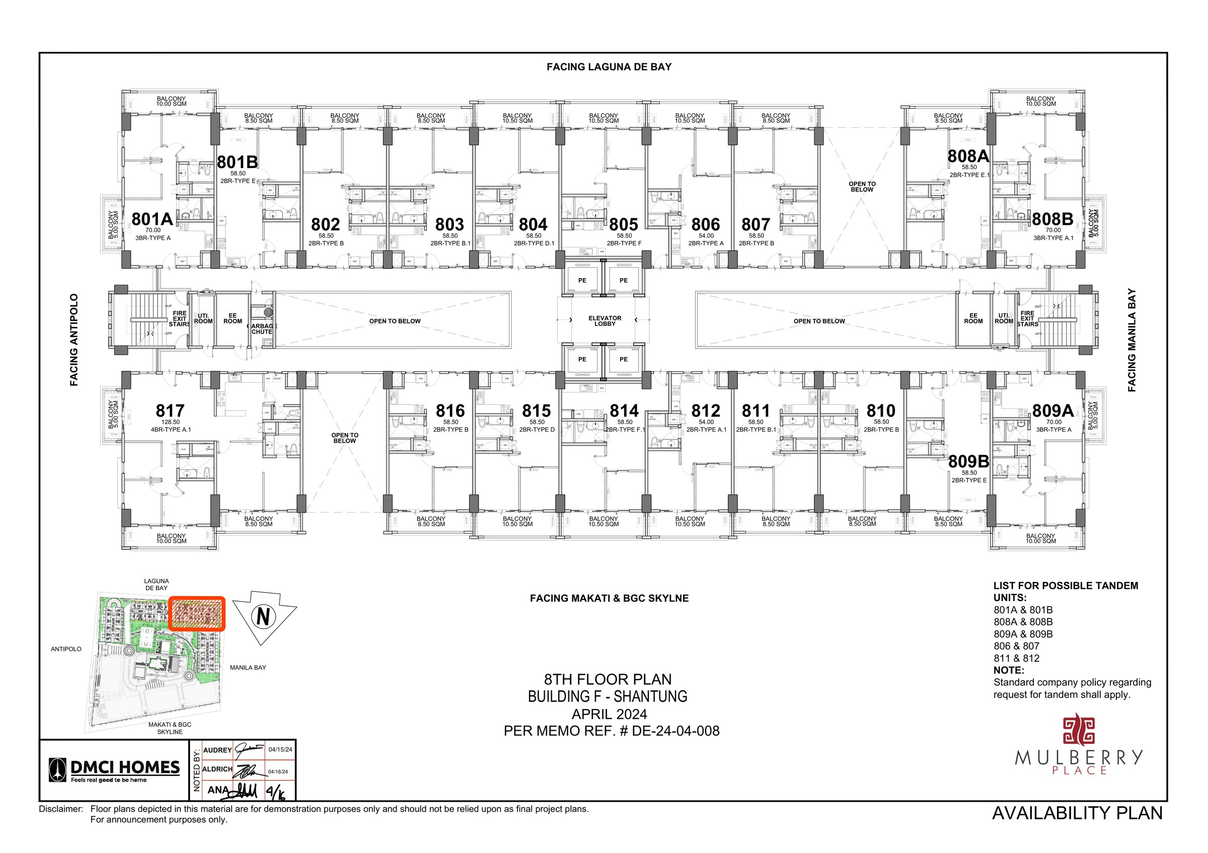 8th floor plan of Building F Shantung at Mulberry Place showing unit 809A